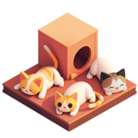 ai generado gato habitación a jugar con cartulina elementos, isométrica 3d diseño. adecuado para mascota tiendas y diseño elementos png