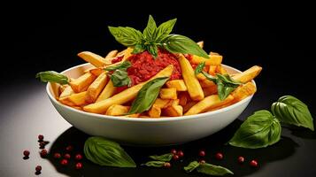 AI generated French fries with basil leaf on the plate AI Generative photo