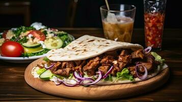 ai generado delicioso pollo brocheta en el mesa ai generativo foto