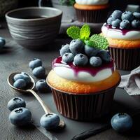 AI generated Creamy blueberry cupcake AI Generative photo