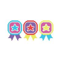 pixel art badges with stars and ribbons vector