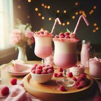 AI generated Smoothie raspberry milk dessert AI Generative photo