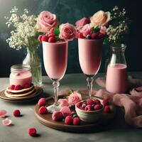 AI generated Smoothie raspberry juice on the table AI Generative photo