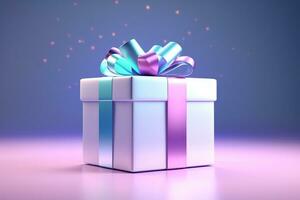 AI generated Realistic gift box with magical shining blue open gift box with magical light photo