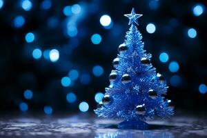 AI generated Abstract Blue shinny Christmas tree with bokeh background technology concept photo