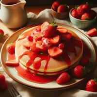 AI generated Creamy strawberry pan cake AI Generative photo