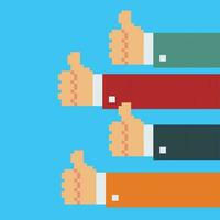 four thumbs up in a row on a blue background vector