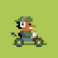 pixel art of a man driving a kart vector