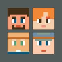 four pixel faces of men and women vector