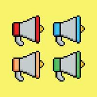 pixel megaphone icons set on yellow background vector