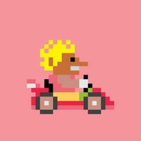 pixel art of a man driving a kart vector