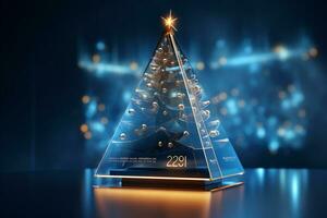 AI generated Blue Christmas tree concept made of light trail technology concept photo