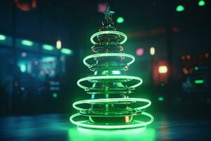 AI generated Christmas tree concept made of light trail technology concept photo