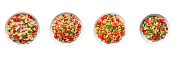 AI generated a set of four plates with different types of food on transparent background png