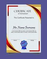 Certificate of achievement template set with gold badge and border, Appreciation and Achievement Certificate Template Design. Elegant diploma certificate template vector