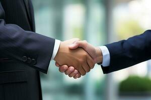 AI generated Businessmen making handshake with partner, greeting, dealing, merger and acquisition, business joint venture concept, for business photo