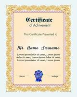 Certificate of achievement template set with gold badge and border, Appreciation and Achievement Certificate Template Design. Elegant diploma certificate template vector