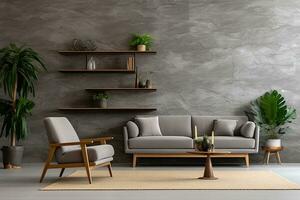 AI generated 3d rendered Minimal style Modern living room interior design with sofa photo