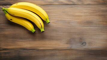 AI generated Top view sweet banana on the wooden table AI Generative photo