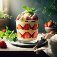 AI generated Strawberry pudding with light exposure AI Generative photo