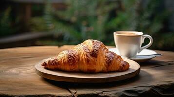 AI generated Breakfast croissant with a glass coffee AI Generative photo