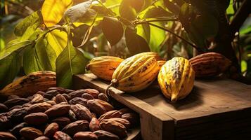 ai generado retrato cacao Fruta con ligero exposición ai generativo foto