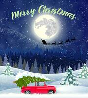 Christmas card design of car with tree on the top vector