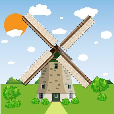 Landscape design over sky background,