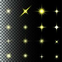 set of glow light effect stars bursts with sparkles vector