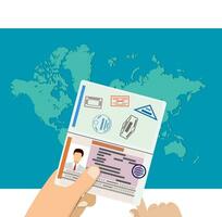 hand puts a stamp in the passport vector