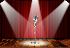 Microphone and red curtain vector