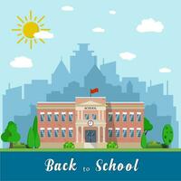 School building and bus vector