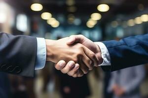 AI generated Businessmen making handshake with partner, greeting, dealing, merger and acquisition, business joint venture concept, for business photo