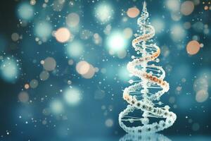 AI generated Blue Christmas tree made up with DNA structure health concept bokeh blurred background copy space photo