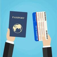 Boarding Pass and Passport in hands. vector