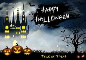 Halloween illustration with castle, tomb and bats vector