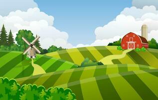 Cartoon farm green seeding field, vector