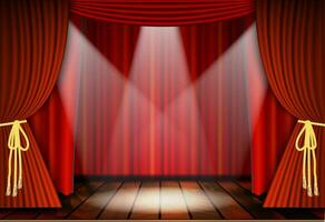 Theatrical scene with red curtains vector