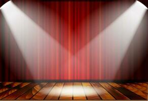 Theatrical scene with red curtains vector