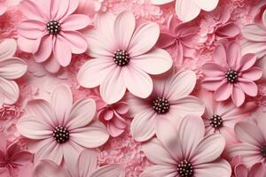 AI generated Beautiful pink flowers as background, top view. Floral design, Create a beautiful pink flowers background, AI Generated photo