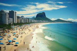 ai generado copacabana playa en rio Delaware janeiro, Brasil, sur America, copacabana playa en rio Delaware janeiro, Brasil, copacabana playa es el más famoso playa de rio Delaware janeiro, Brasil, ai generado foto