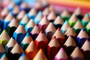 AI generated Colorful pencils as a background. Close-up image, Colored sharpener pencils, Macro shot of many colored pencils, AI Generated photo