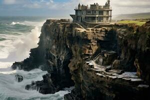 AI generated Houses on the cliffs of the Pacific Ocean in California, USA, AI Generated photo