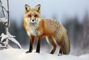 AI generated Red fox standing on snow. AI Generated. photo