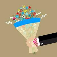 dibujos animados empresario mano participación ramo de flores flores vector