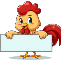 AI generated cartoon chicken hold blank banner png