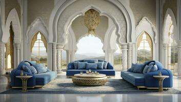 AI generated Modern Living Room Showcasing Luxury Eastern Interior Design photo