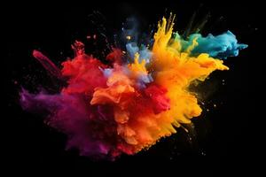 AI generated Colorful explosion of paint isolated on black background. Abstract colored background, Color dust splash on a dark black background, AI Generated photo