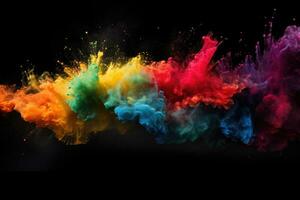 AI generated Colorful explosion of colored powder on a black background. Abstract background, Color dust splash on a dark black background, AI Generated photo