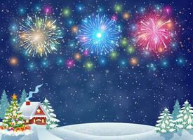 house in snowy Christmas landscape at night vector